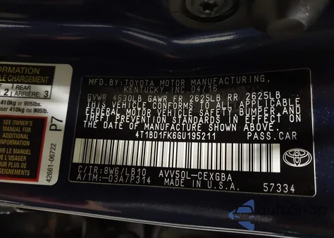 2016 Toyota Camry Hybrid Xle from USA, damaged, VIN 4T1BD1FK6GU195211